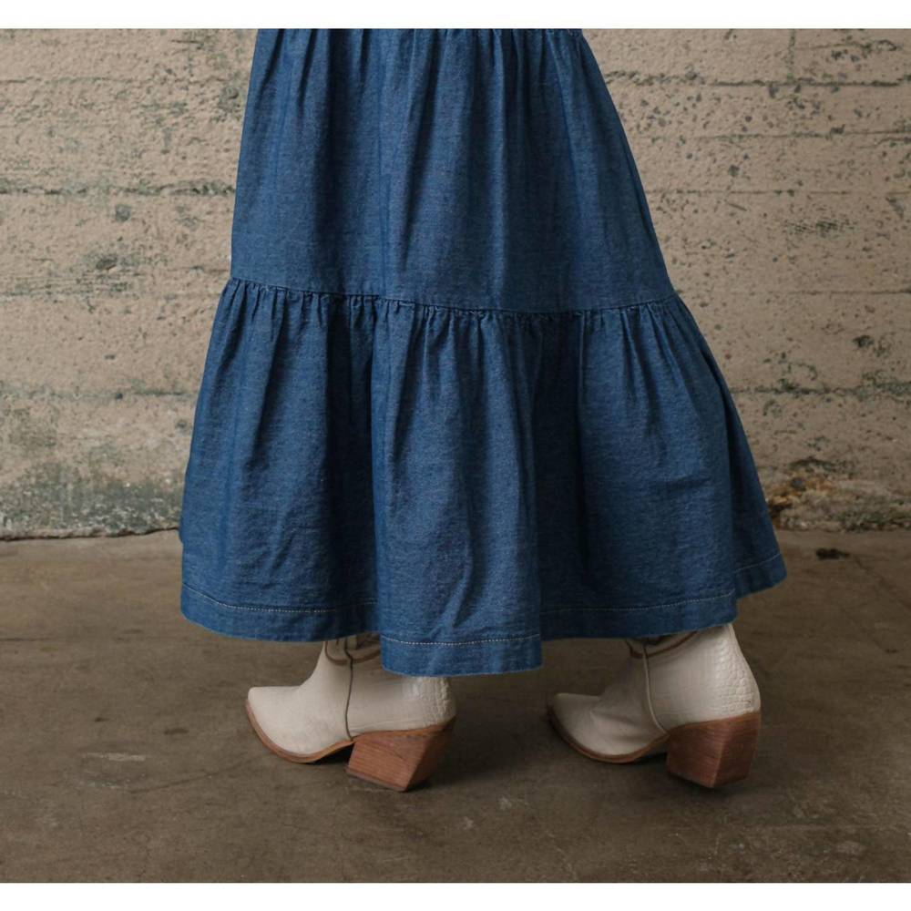 NEW SIGNATURE8 tiered maxi skirt in medium wash - Picture 2 of 2